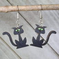 Halloween Black Cat Silhouette Wooden Dangle Earrings | Spooky Jewelry - Che Cose Belle