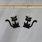 Halloween Black Cat Silhouette Wooden Dangle Earrings | Spooky Jewelry