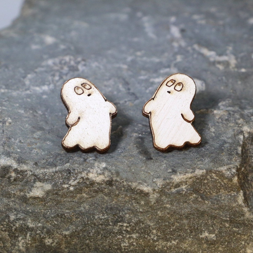 Halloween Ghost Wooden Dangle Earrings | Spooky Jewelry