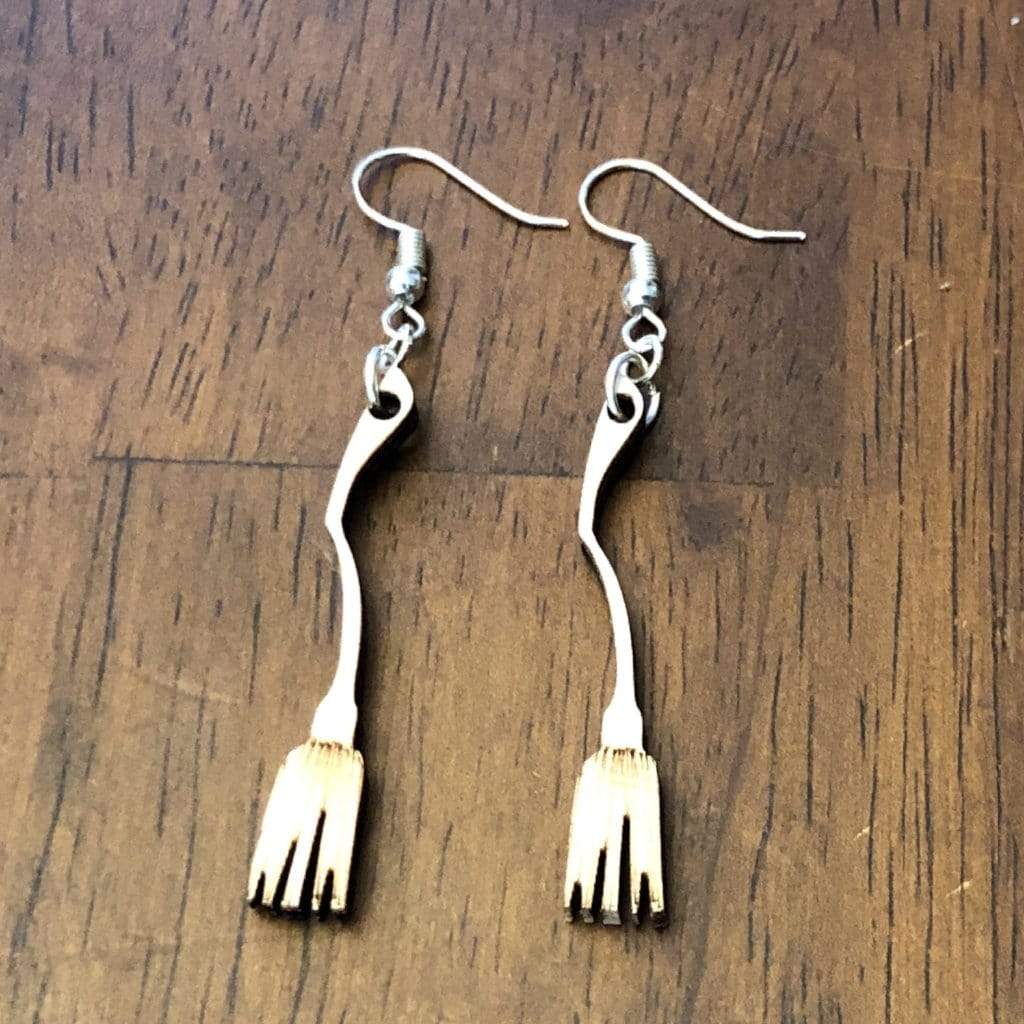 Witch Broom Wooden Dangle Earrings | Halloween Spooky Jewelry