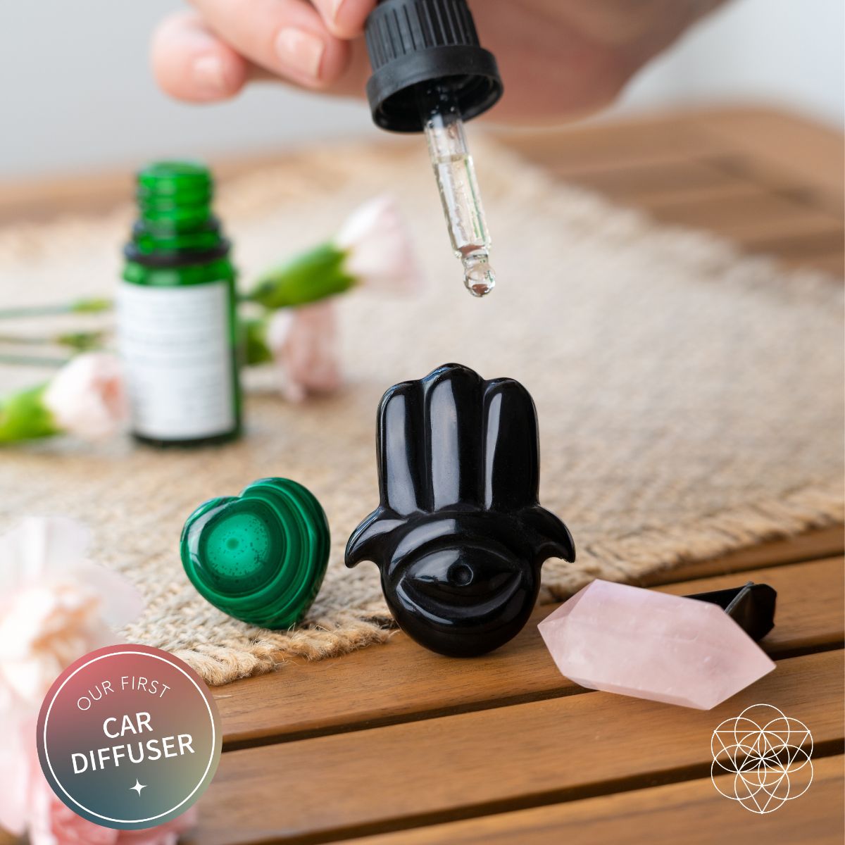 Hamsa Hand of Safe Travels: Aromatherapy Crystal Car Kit - Che Cose Belle
