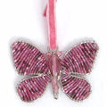 Hand Beaded Butterfly Ornament Pink and Purple Recycled Glass Beads Arcadia Home - Che Cose Belle