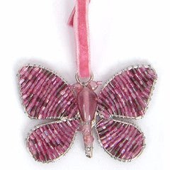 Hand Beaded Butterfly Ornament Pink and Purple Recycled Glass Beads Arcadia Home - Che Cose Belle
