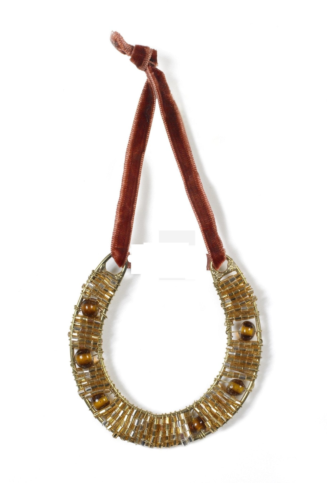 Hand Beaded Horseshoe Christmas Ornament Gold Arcadia Home - Che Cose Belle