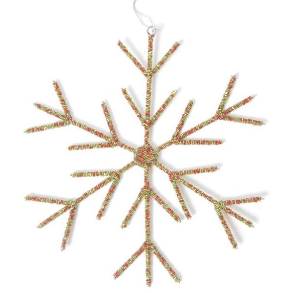 Hand Beaded Stick Snowflake Christmas Ornament Red and Green Arcadia Home - Che Cose Belle