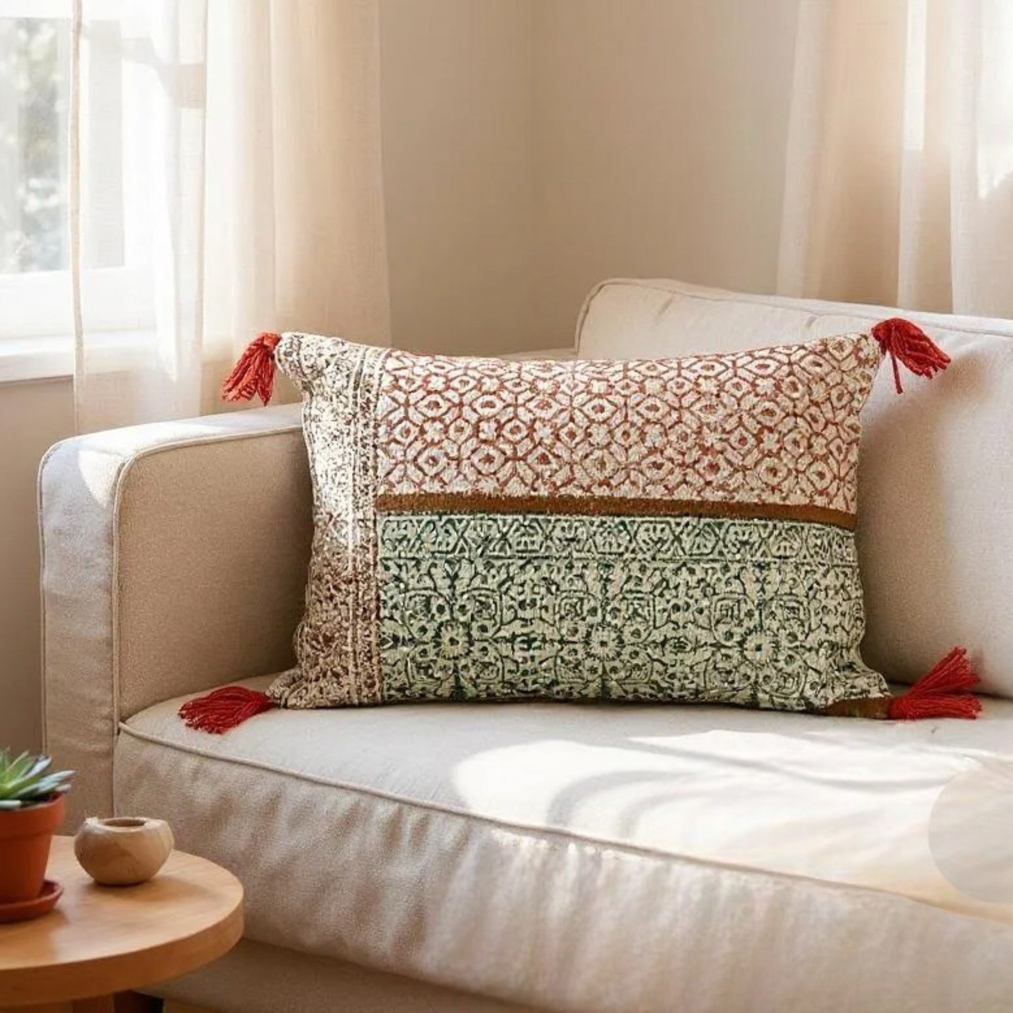Hand Block Print Rectangular Throw Pillow - Che Cose Belle