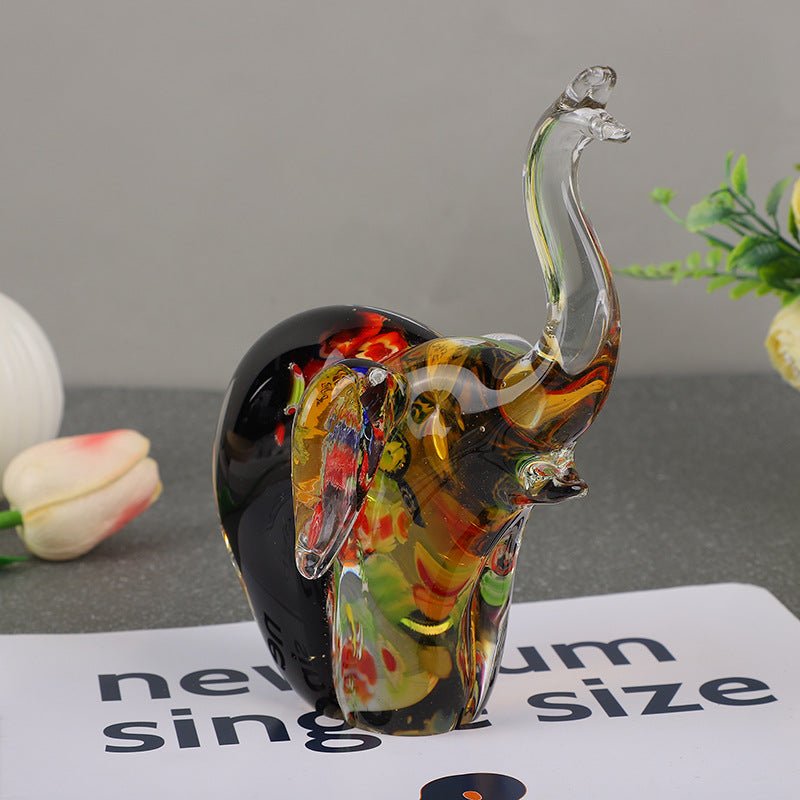 Hand-Blown Art Glass Elephant Sculpture (Amber Millefiori) - Che Cose Belle