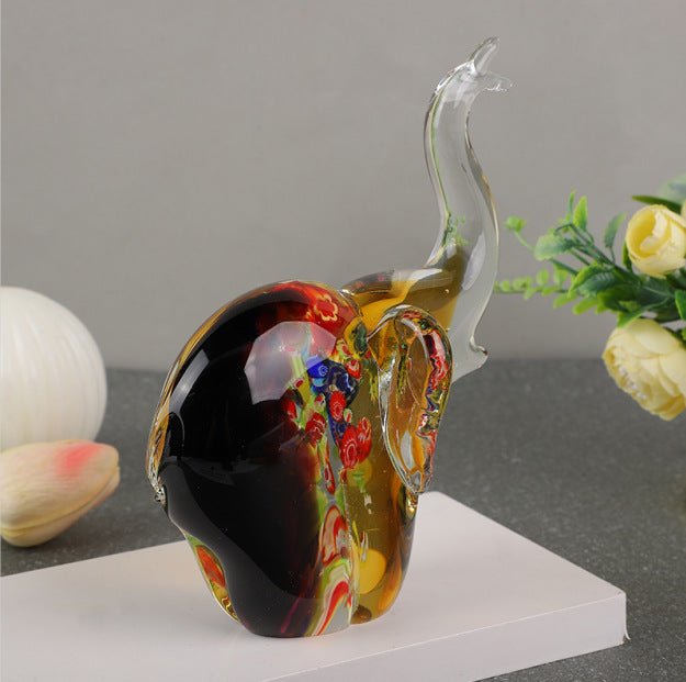 Hand-Blown Art Glass Elephant Sculpture (Amber Millefiori) - Che Cose Belle