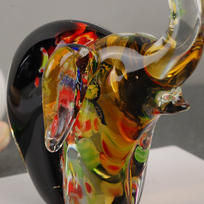 Hand-Blown Art Glass Elephant Sculpture (Amber Millefiori) - Che Cose Belle