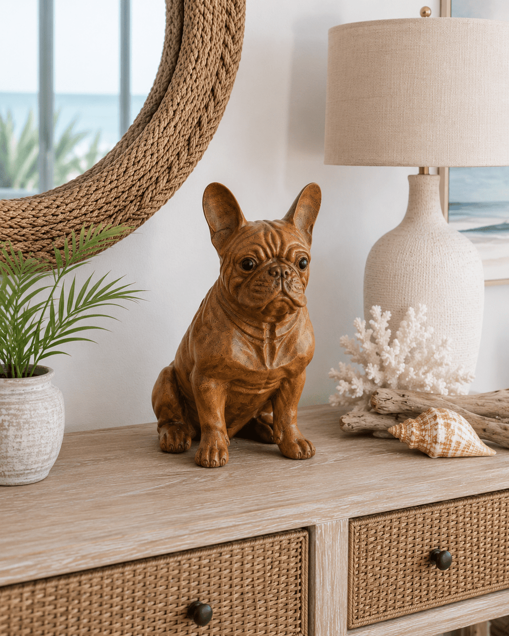 Hand Carved French BullDog sitting (Large) - Che Cose Belle