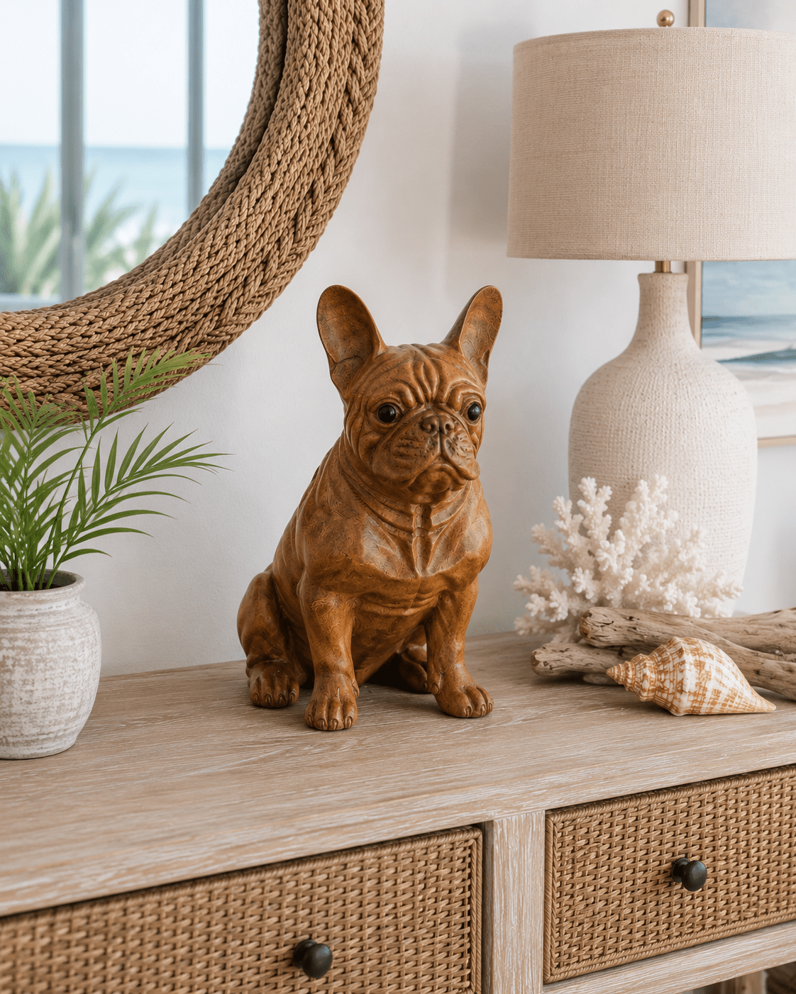 Hand Carved French BullDog sitting (Large) - Che Cose Belle