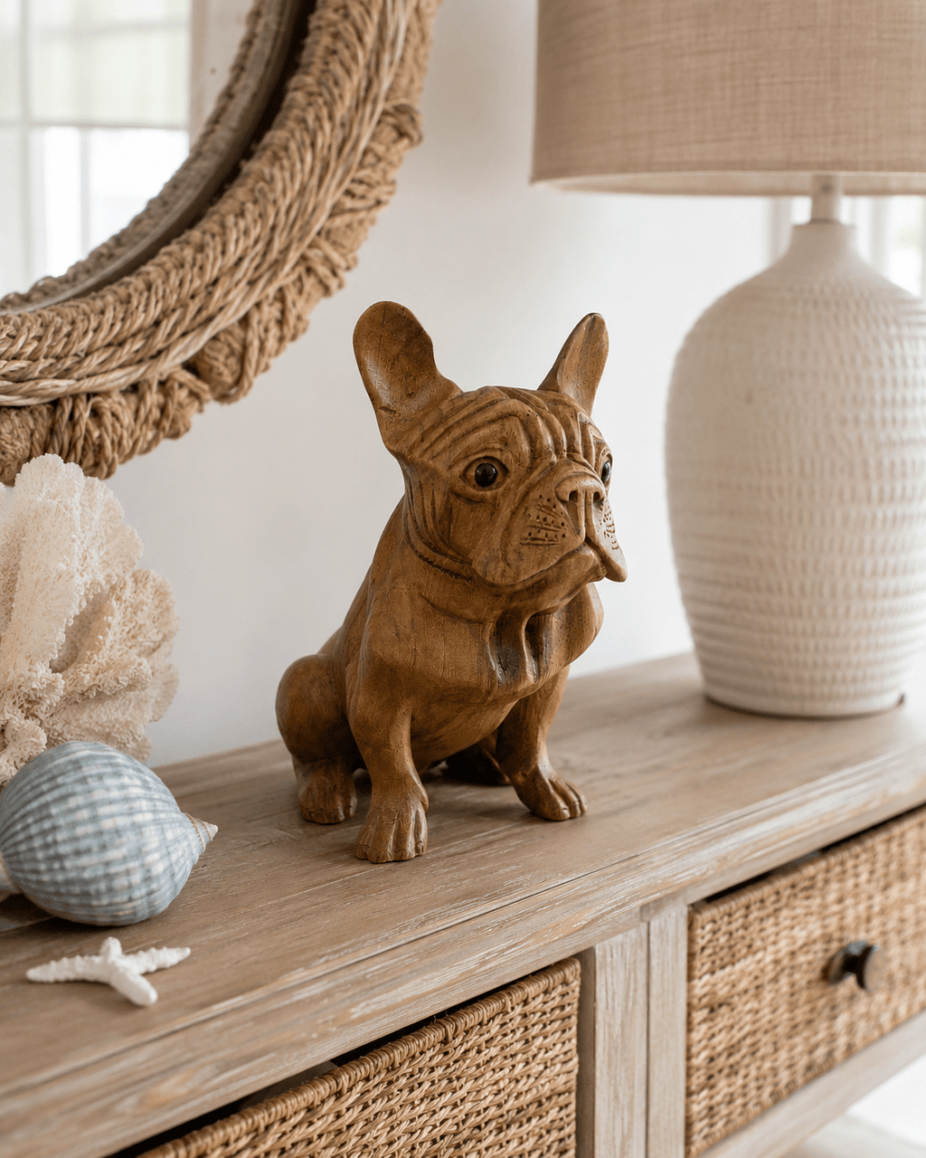 Hand Carved French BullDog sitting (Small) - Che Cose Belle