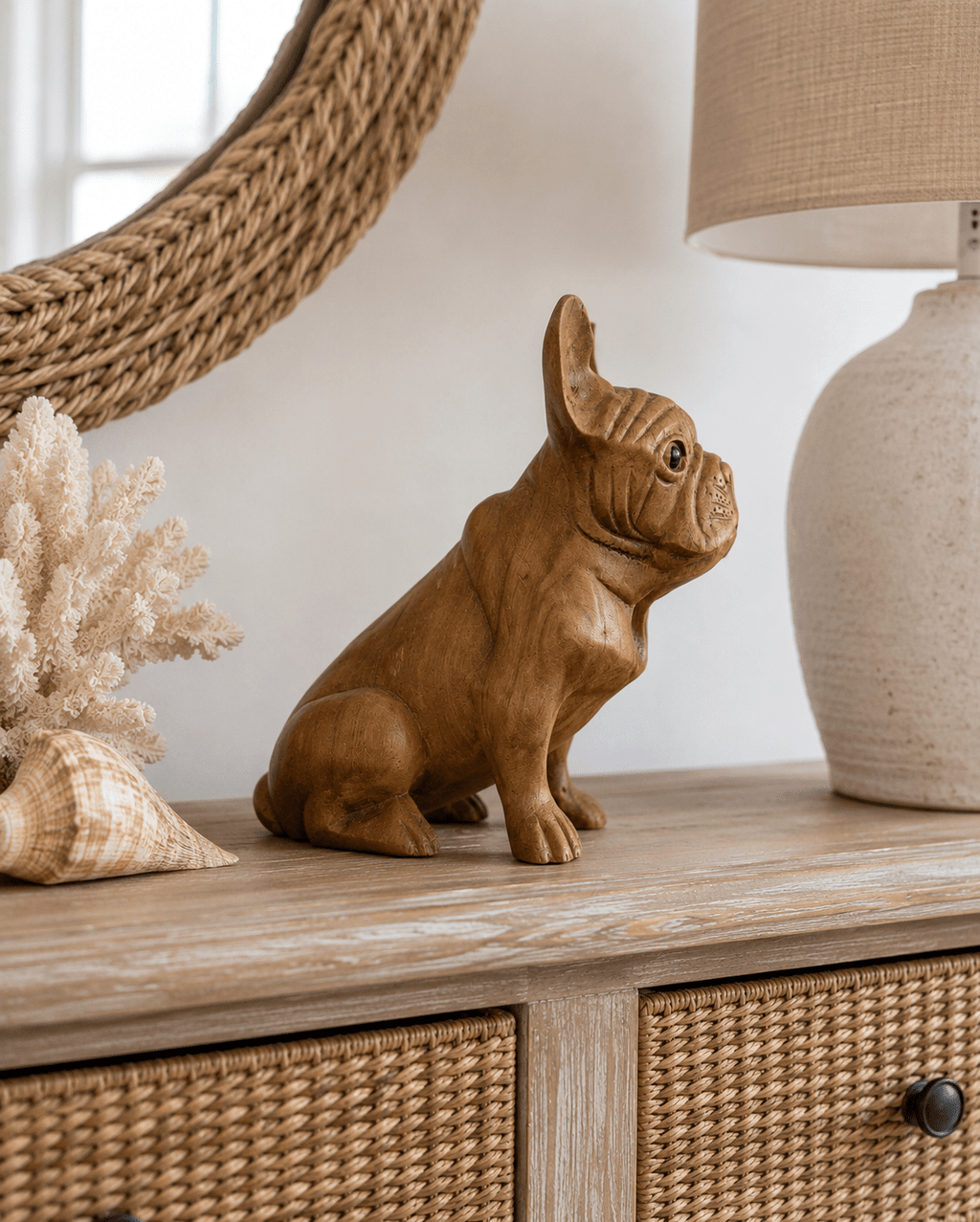 Hand Carved French BullDog sitting (Small) - Che Cose Belle