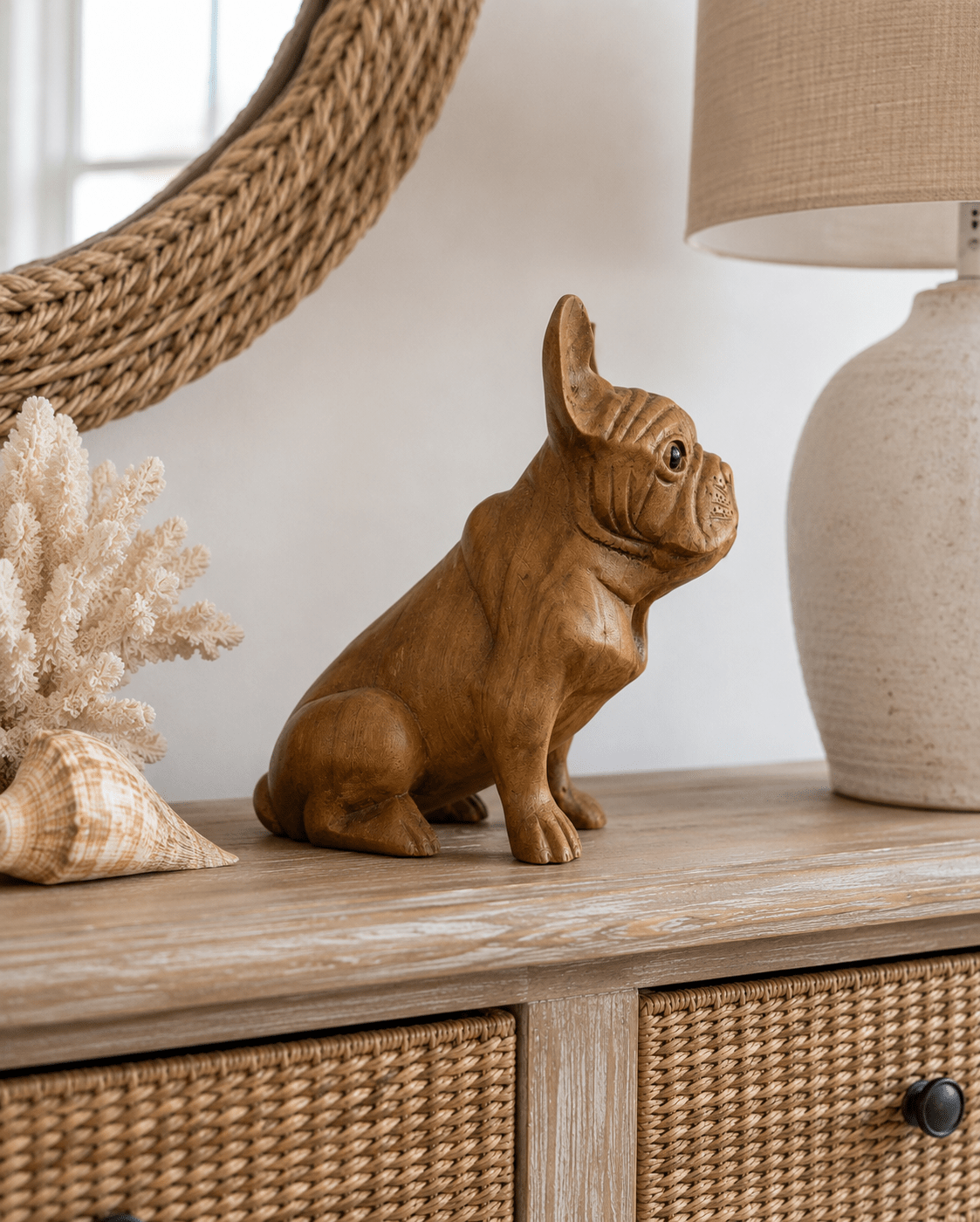 Hand Carved French BullDog sitting (Small) - Che Cose Belle