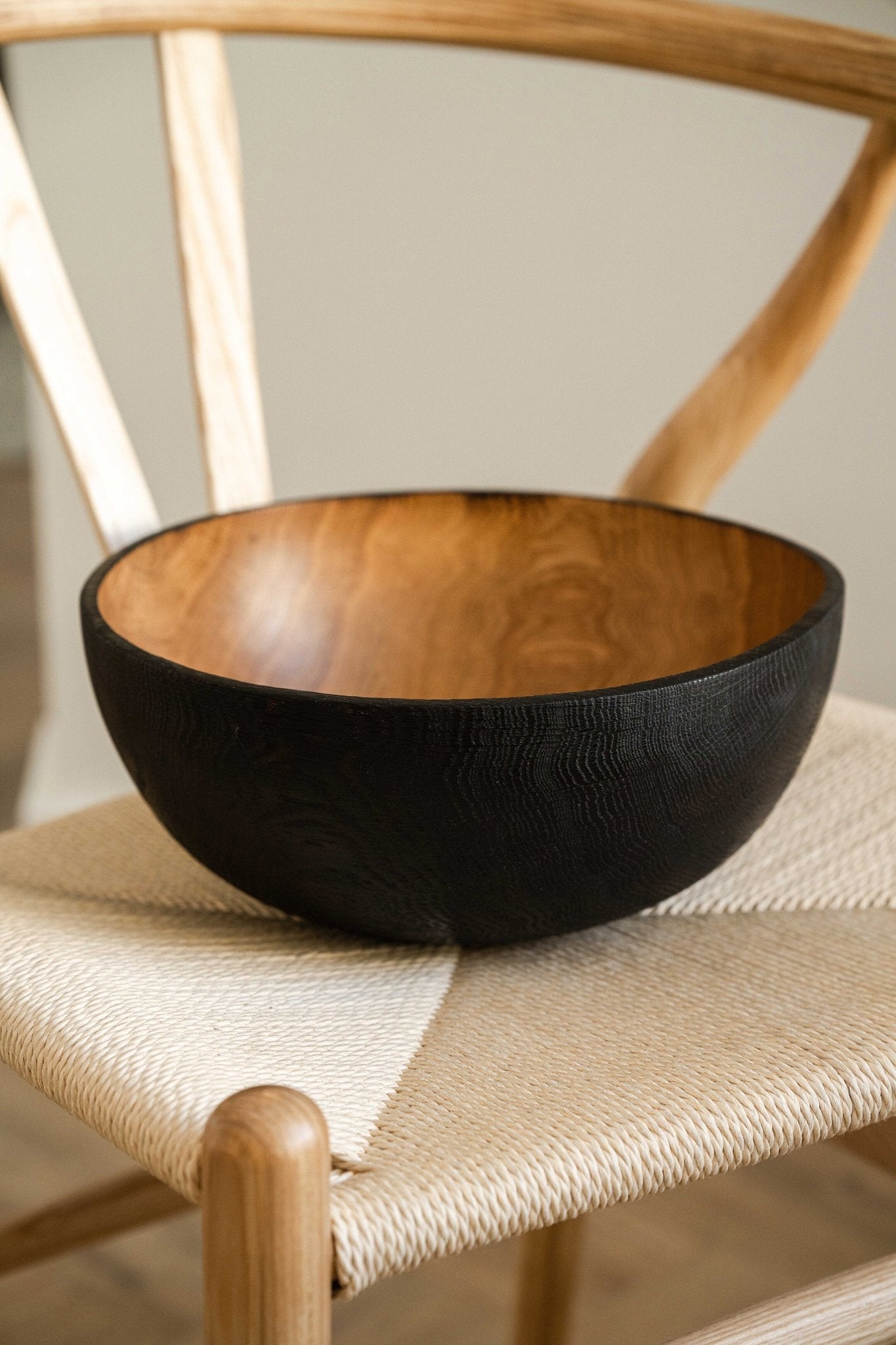 Hand Carved Large Half Charred Wooden Bowl - Che Cose Belle