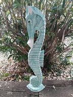 Hand-Carved Wooden Seahorse Sculpture – Coastal Decor in Blue, Teal, or Brown - Che Cose Belle