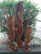 Hand-Carved Wooden Seahorse Sculpture – Coastal Decor in Blue, Teal, or Brown - Che Cose Belle