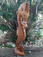 Hand-Carved Wooden Seahorse Sculpture – Coastal Decor in Blue, Teal, or Brown - Che Cose Belle
