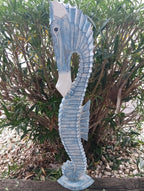 Hand-Carved Wooden Seahorse Sculpture – Coastal Decor in Blue, Teal, or Brown - Che Cose Belle