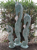 Hand-Carved Wooden Seahorse Sculpture – Coastal Decor in Blue, Teal, or Brown - Che Cose Belle