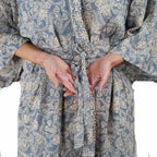 Hand Dyed Batik Robe Kimono, 100% Cotton, Gray, Silver Petals - Che Cose Belle