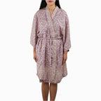 Hand Dyed Batik Robe Kimono, 100% Cotton Soft, Purple Lilac Lavender - Che Cose Belle
