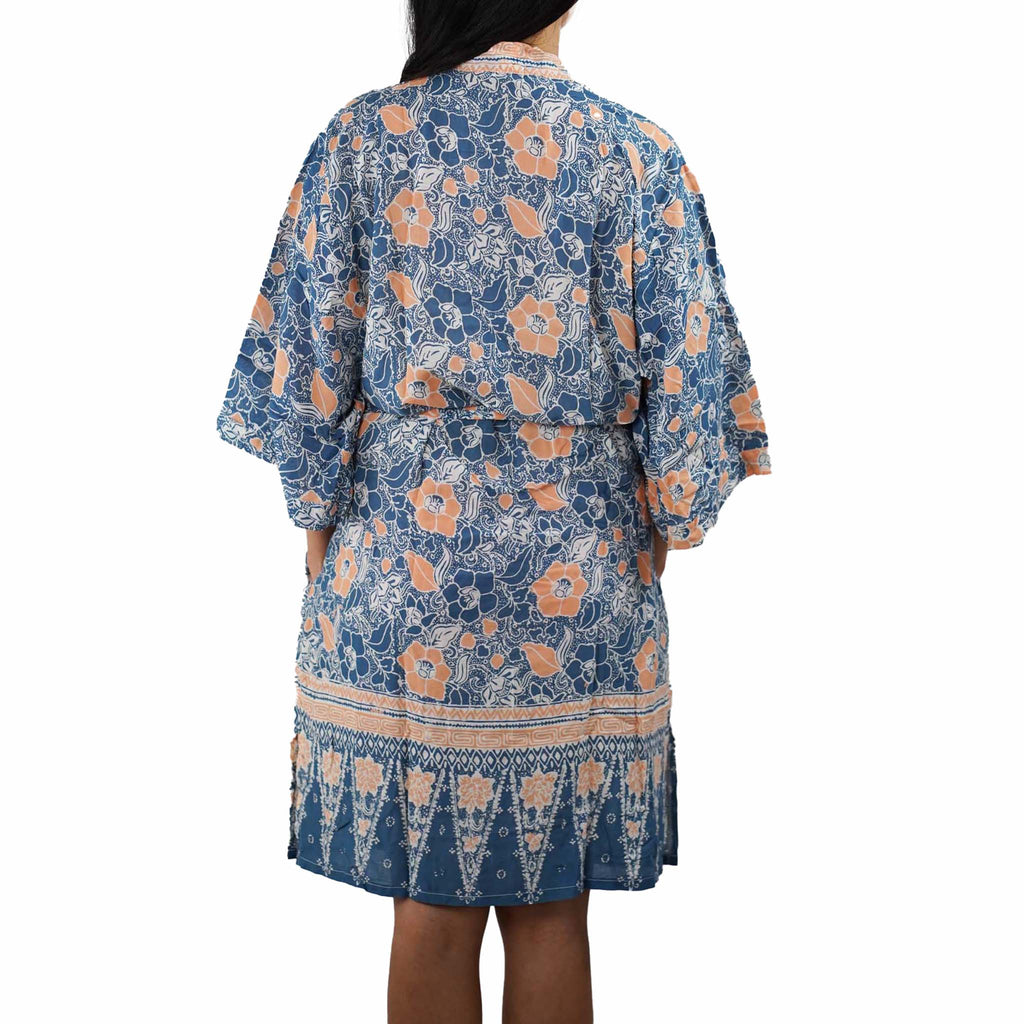 Hand Dyed Batik Robe/ Kimono, Cotton Soft, Sunset Sky, Blue, Orange - Che Cose Belle