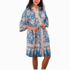 Hand Dyed Batik Robe/ Kimono, Cotton Soft, Sunset Sky, Blue, Orange - Che Cose Belle