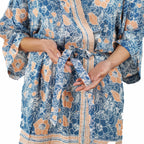 Hand Dyed Batik Robe/ Kimono, Cotton Soft, Sunset Sky, Blue, Orange - Che Cose Belle