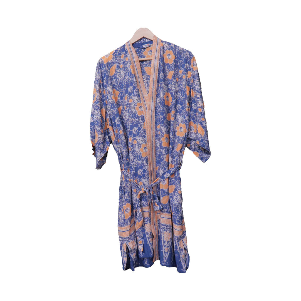 Hand Dyed Batik Robe/ Kimono, Cotton Soft, Sunset Sky, Blue, Orange - Che Cose Belle
