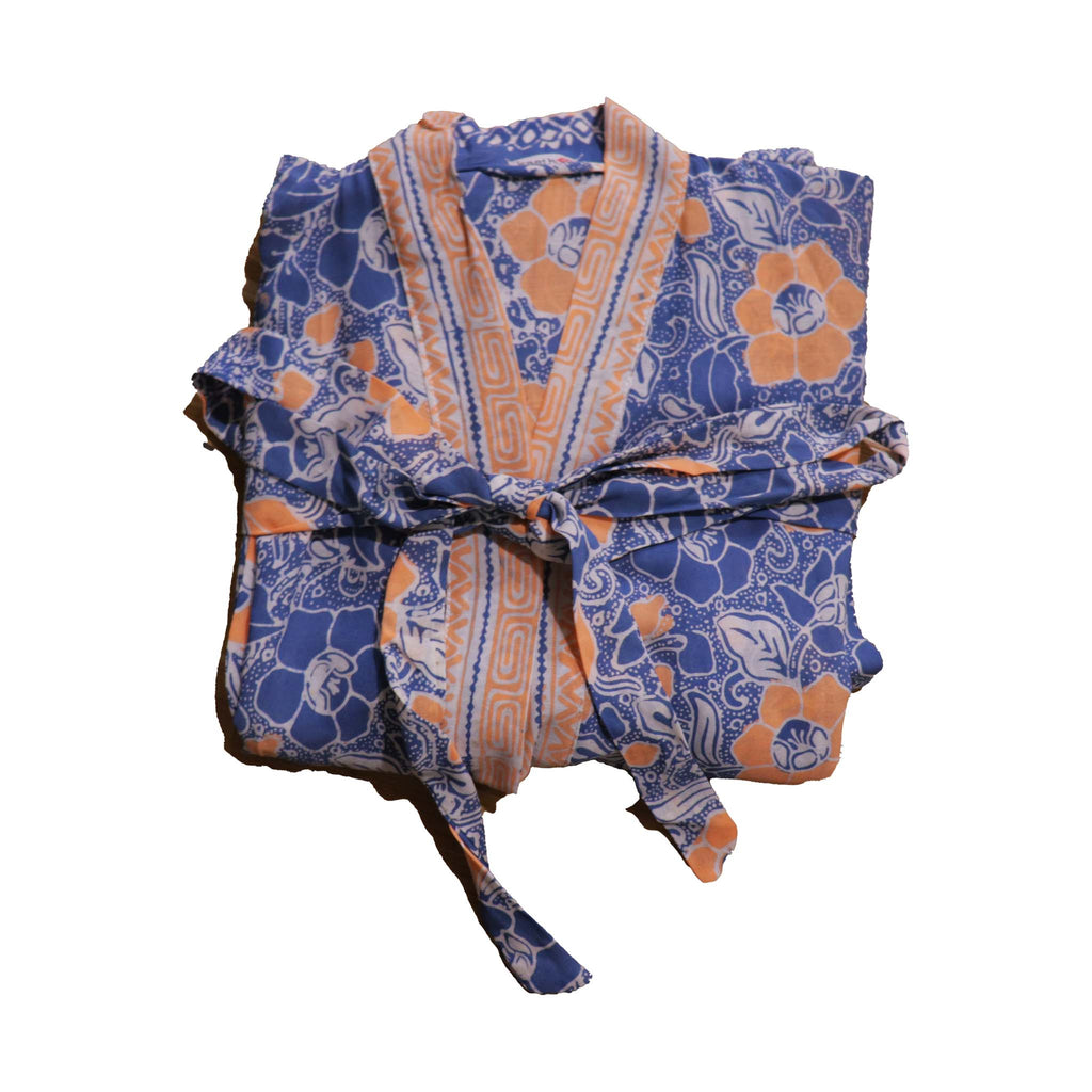 Hand Dyed Batik Robe/ Kimono, Cotton Soft, Sunset Sky, Blue, Orange - Che Cose Belle