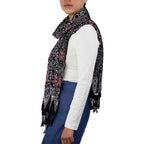 Hand Dyed Batik Scarf, 100% Cotton Fabric, Black Red Floral Star - Che Cose Belle