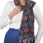 Hand Dyed Batik Scarf, 100% Cotton Fabric, Black Red Floral Star - Che Cose Belle