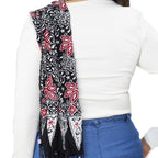 Hand Dyed Batik Scarf, 100% Cotton Fabric, Black Red Floral Star - Che Cose Belle