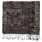 Hand Dyed Batik Scarf, 100% Cotton Fabric, Black Red Floral Star - Che Cose Belle