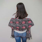 Hand Dyed Batik Scarf, 100% Cotton Fabric, Black Red Floral Star - Che Cose Belle