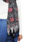 Hand Dyed Batik Scarf, 100% Cotton Fabric, Black Red Floral Star - Che Cose Belle