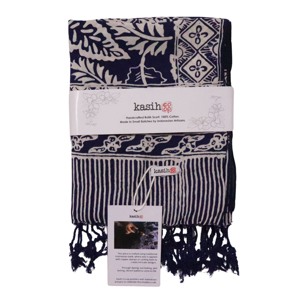 Hand Dyed Batik Scarf, 100% Cotton, Scarves, Bandana, Wrap , Blue Leaves - Che Cose Belle