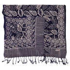 Hand Dyed Batik Scarf, 100% Cotton, Scarves, Bandana, Wrap , Blue Leaves - Che Cose Belle
