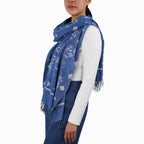 Hand Dyed Batik Scarf - Soft Cotton, Blue Roses, White, Floral, Flower - Che Cose Belle