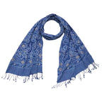 Hand Dyed Batik Scarf - Soft Cotton, Blue Roses, White, Floral, Flower - Che Cose Belle