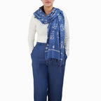 Hand Dyed Batik Scarf - Soft Cotton, Blue Roses, White, Floral, Flower - Che Cose Belle