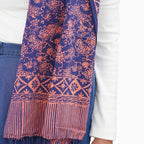 Hand Dyed Batik Scarf, Soft Cotton, Mangosteen, Blue, Pink, Fruit, Floral - Che Cose Belle