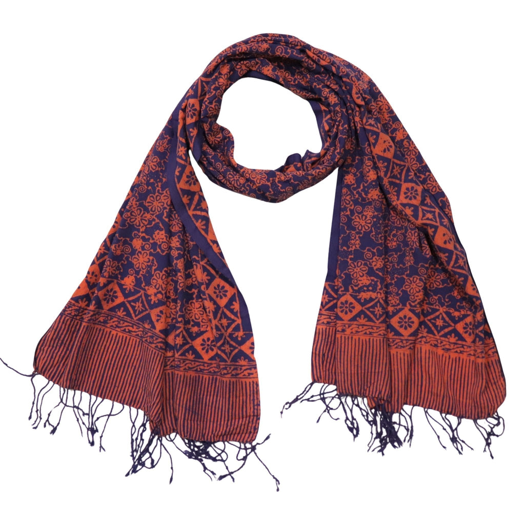 Hand Dyed Batik Scarf, Soft Cotton, Mangosteen, Blue, Pink, Fruit, Floral - Che Cose Belle