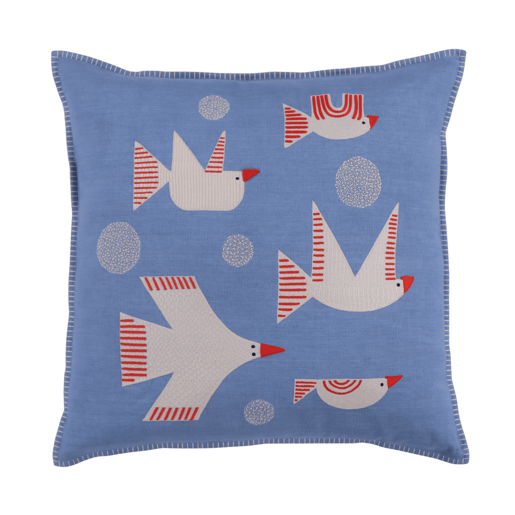 Hand Embroidered Birds Pillow Cover 20" x 20" - Che Cose Belle