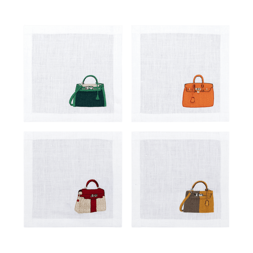 Hand Embroidered Handbags Cocktail Napkins 6" x 6" (Set of 4) - Che Cose Belle