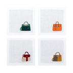 Hand Embroidered Handbags Cocktail Napkins 6" x 6" (Set of 4) - Che Cose Belle