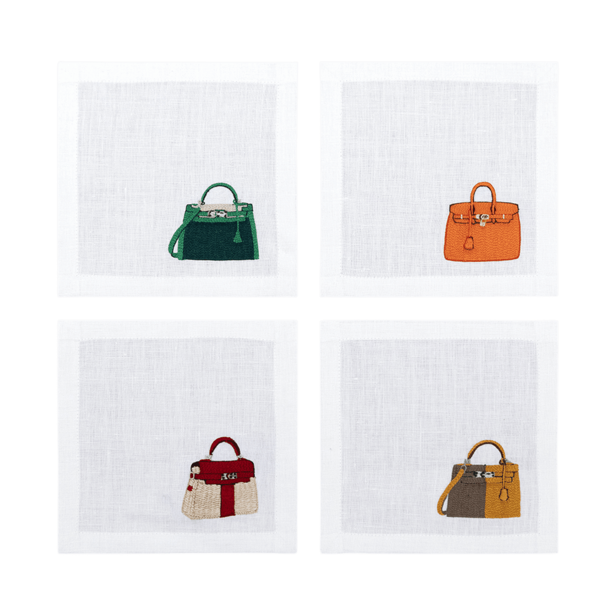 Hand Embroidered Handbags Cocktail Napkins 6" x 6" (Set of 4) - Che Cose Belle