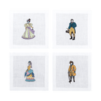Hand Embroidered Ladies and Gentlemen Cocktail Napkins 6" x 6" (Set of 4) - Che Cose Belle