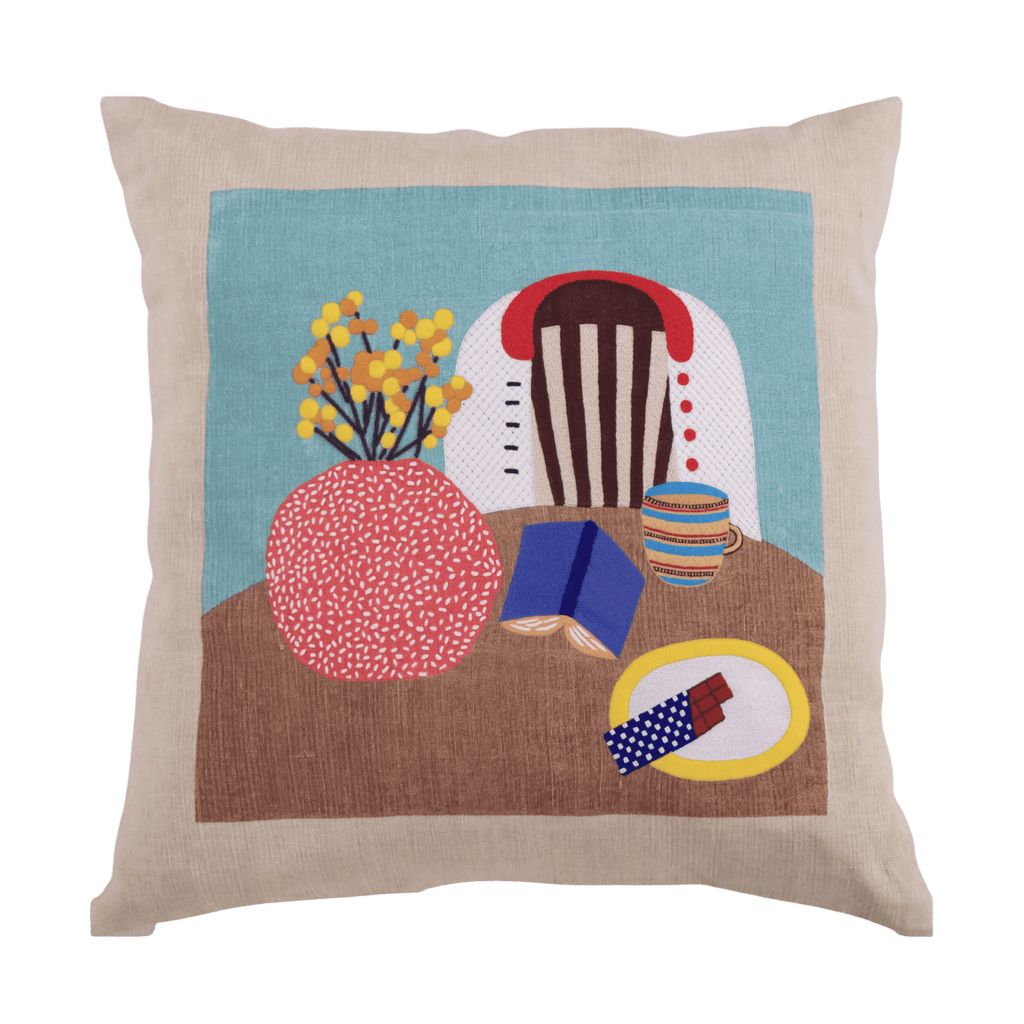 Hand Embroidered Still Life Pillow Cover 20" x 20" - Che Cose Belle